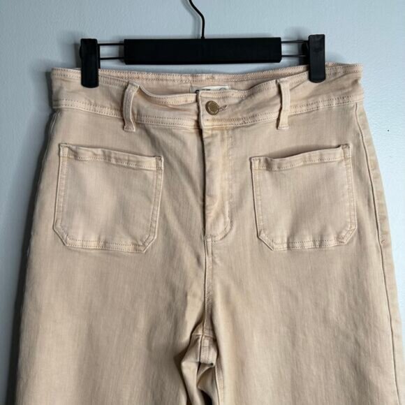 Oat New York High‎ Waist Wide Leg Raw Hem Pants tan/pale pink 8/29 - Picture 2 of 8